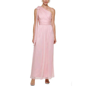 NWT DKNY Women's Pink Lined Sleeveless One shoulder Evening Gown Dress size 14